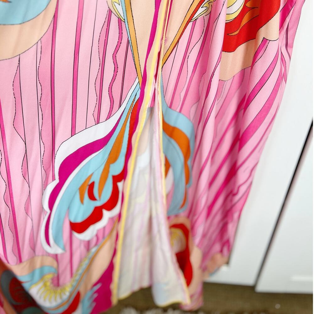 Pink Abstract Batwing Sleeve Elastic Waist Button Down Summer Maxi Dress Size XL - Picture 7 of 16